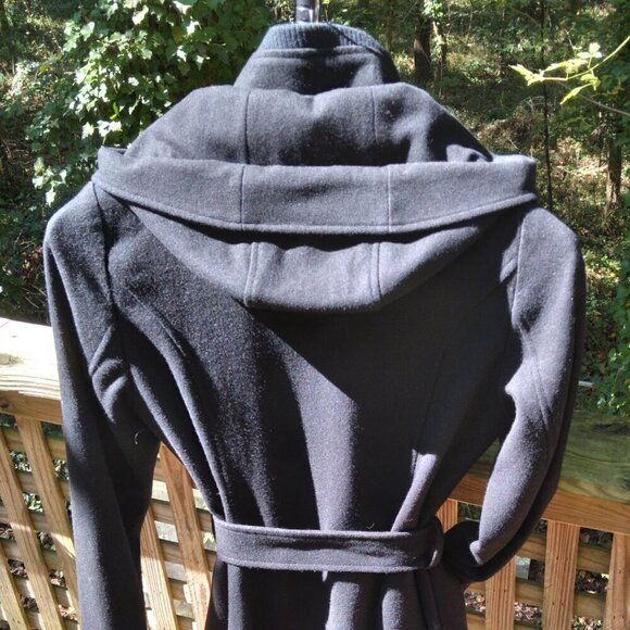 Black Skater HiLo Wool Blend High Neck Detachable Hood Leopard Lined Coat Sz4 - Picture 6 of 13